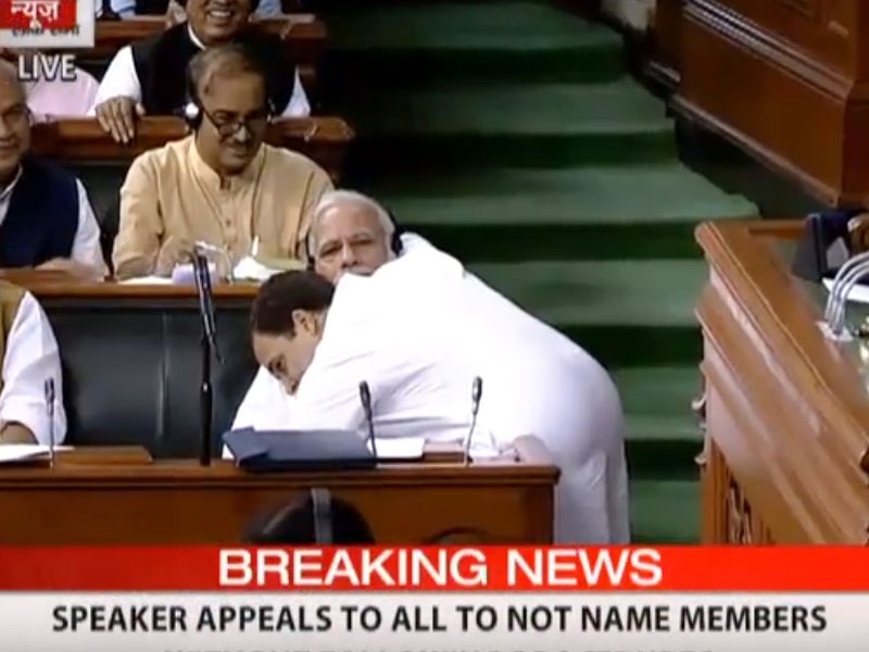 ... and Rahul Gandhi hugged Prime Minister Narendra Modi in the Lok Sabha! | No Confidence Motion: ...अन् राहुल गांधींनी भर लोकसभेत पंतप्रधान नरेंद्र मोदींना मिठीच मारली!