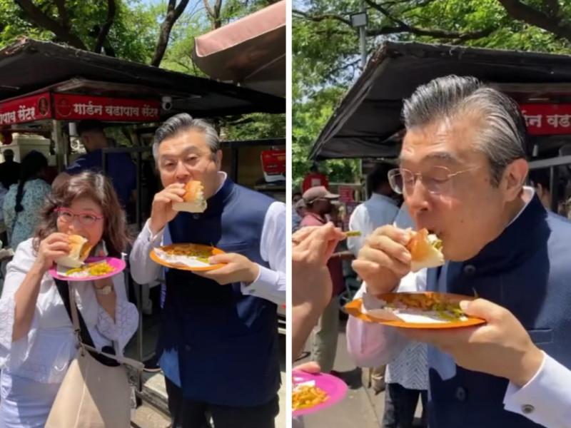 even the Japanese Ambassador is fascinated by Vada Pav in Pune | Video: 'थोडा तिखा कम प्लिज', जपानच्या राजदूतालाही पुण्यातील वडापावची भुरळ