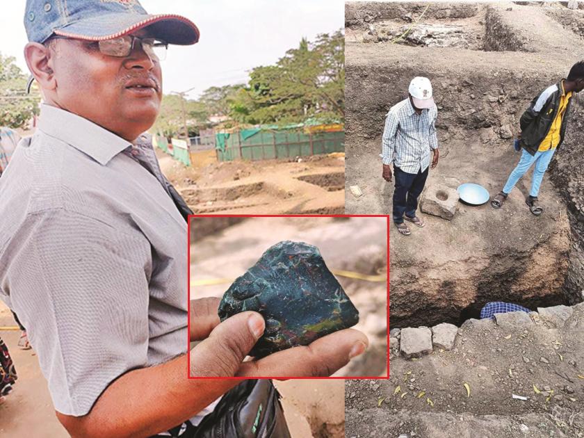 History is unfolding! A unique 'green jasper' stone was found in excavations in front of Bibi Ka's tomb | उलगडतोय इतिहास! बीबी का मकबऱ्यासमोर उत्खननात सापडला अनोखा ‘ग्रीन जास्पर’ दगड