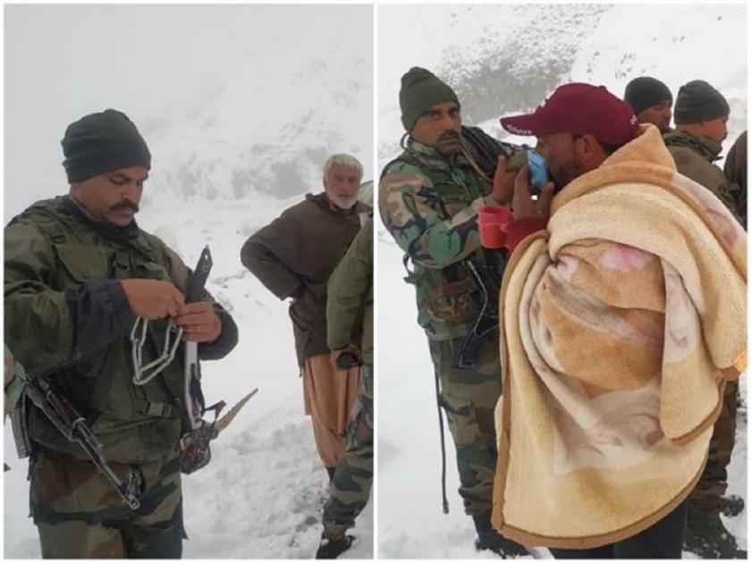 Jammu and Kashmir | In heavy snowfall Indian Army soldiers walked 15 km and rescued 16 civilians from Sinthan Pass of Kishtwar district. | Indian Army:भारतीय सैन्याची धाडसी कामगिरी; भीषण बर्फवृष्टीत 15 किमी पायपीट, 16 जणांची केली सुटका