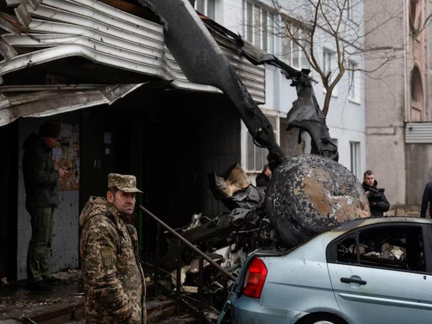 Ukraine russia War: Ukraine  home minister among 16 killed in chopper crash near Kyiv | Ukraine Helicopter Crash: घातपात की अपघात? युक्रेनी गृहमंत्र्यांचे हेलिकॉप्टर बालवाडीजवळ कोसळले; 16 जणांचा मृत्यू