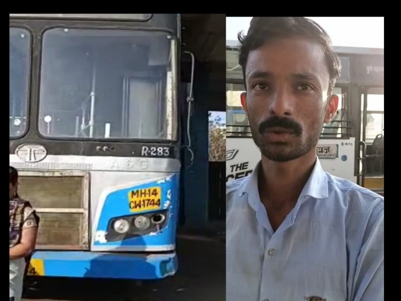 Parked PMT bus starts toward road at Katraj Chowk; Hundreds of lives were saved by the young man's courage | कात्रज चौकात विनाचालक पीएमटीचा थरार ; तरुणाच्या धाडसामुळे वाचले शेकडो प्राण 