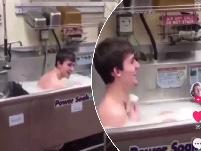 Restaurant employee takes bath in kitchen sink in viral video | बोंबला! प्रसिद्ध हॉटेलच्या किचनमध्येच कर्मचाऱ्याने केली आंघोळ, व्हिडीओ व्हायरल झाला भौ!