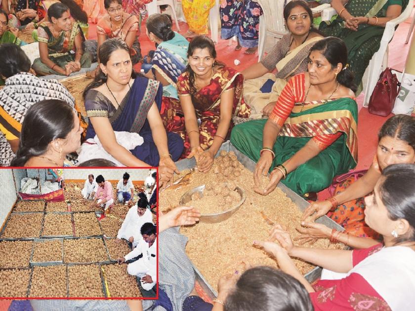 ‘My one laddu to my panduranga’; In 3 hours, 700 women made 65,000 laddu | ‘माझा एक तरी लाडू माझ्या पांडुरंगाला’; ३ तासात ७०० महिलांनी बनविले ६५ हजार लाडू
