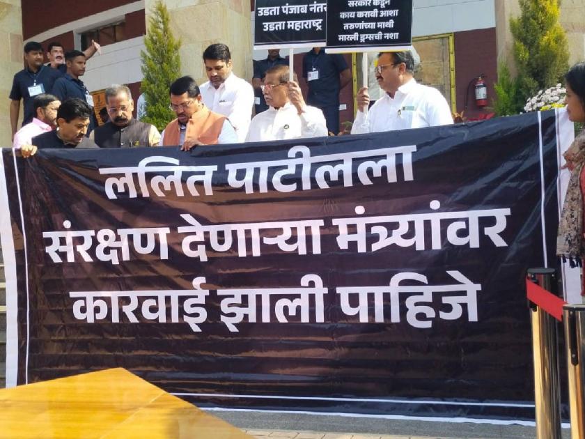 Govt backs drug mafia, opposition accuses, protest in Vidhan Bhavan area | सरकार ड्रग्स माफियांच्या पाठीशी, विरोधकांचा आरोप, विधानभवन परिसरात आंदोलन