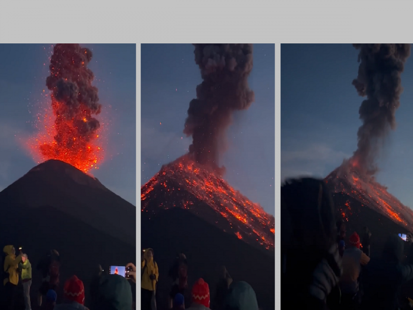 Trending video | shocking video | viral video | people taking selfie during volcanic eruption | मूर्खपणाची ओलांडली हद्द; फोटो काढण्यासाठी चक्क धगधगत्या ज्वालामुखीवर गेले, अन्...पहा Video