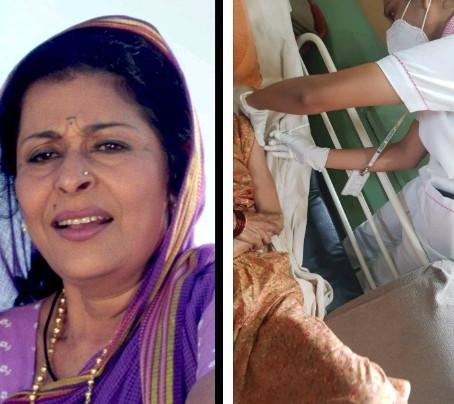 In Pune, well-known actress Madhu Kambikar was vaccinated at home | पुण्यात सुप्रसिद्ध अभिनेत्री मधू कांबीकर यांना घरी जाऊन दिली कोरोना प्रतिबंधक लस
