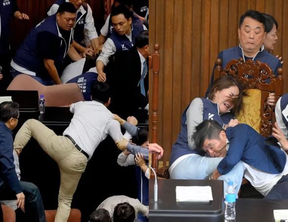 Taiwan after the Maldives! clash in Parliament; MPs started jumping on the tables | मालदीवनंतर तैवान! संसदेत लाथाबुक्क्या; खासदार टेबलांवर उड्या मारू लागले