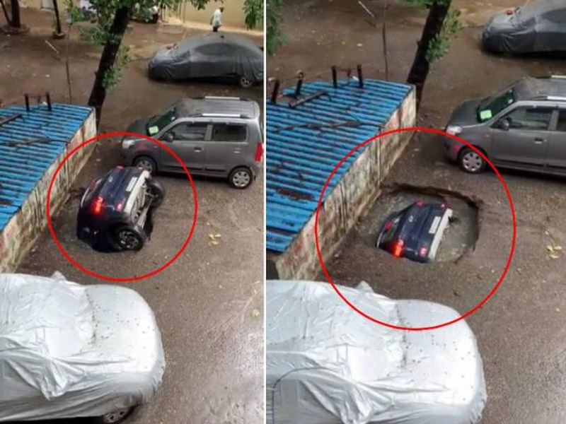 The incident took place when a car fell into a well near a building in Ghatkopar area of Mumbai | भारीच ना राव... कार विहिरीत बुडाली, फेसबुकवर 'हिट' झाली, कंपनीने नवी कोरी कार 'गिफ्ट' केली!