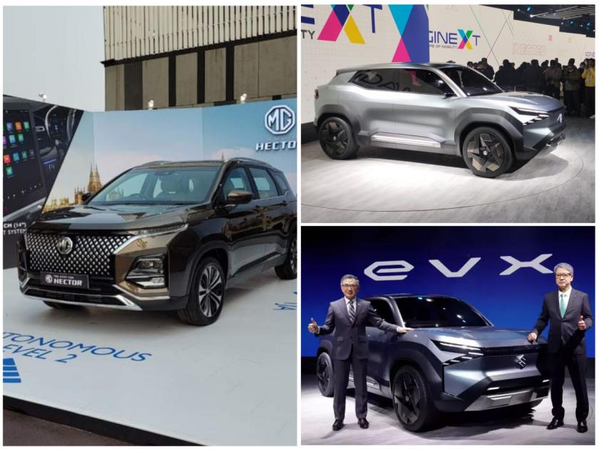 Auto Expo 2023 Maruti s first electric SUV concept EVX unveiled 550 km range MG brought new Hector 2023 | Auto Expo 2023 : मारुतीची पहिली इलेक्ट्रीक SUV कॉन्सेप्ट EVX सादर, ५५० किमीची रेज; MG नं आणली नवी हेक्टर