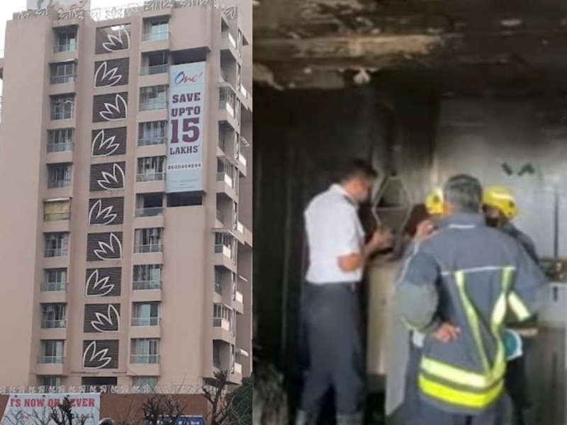 A huge fire broke out on the 8th floor of Vasai-One tower | 'वसई -वन' टॉवरच्या ८ मजल्यावर भीषण आग; जीवितहानी नाही, इमारतीतील ५० रहिवाशांची सुटका