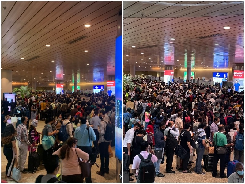 Unprecedented chaos at Mumbai Airport terminal 2 Out of control of the crowd coronavirus | Mumbai Airport : मुंबई विमानतळावर अभूतपूर्व गोंधळ; गर्दी नियंत्रणाबाहेर, चेंगराचेंगरीसारखी स्थिती