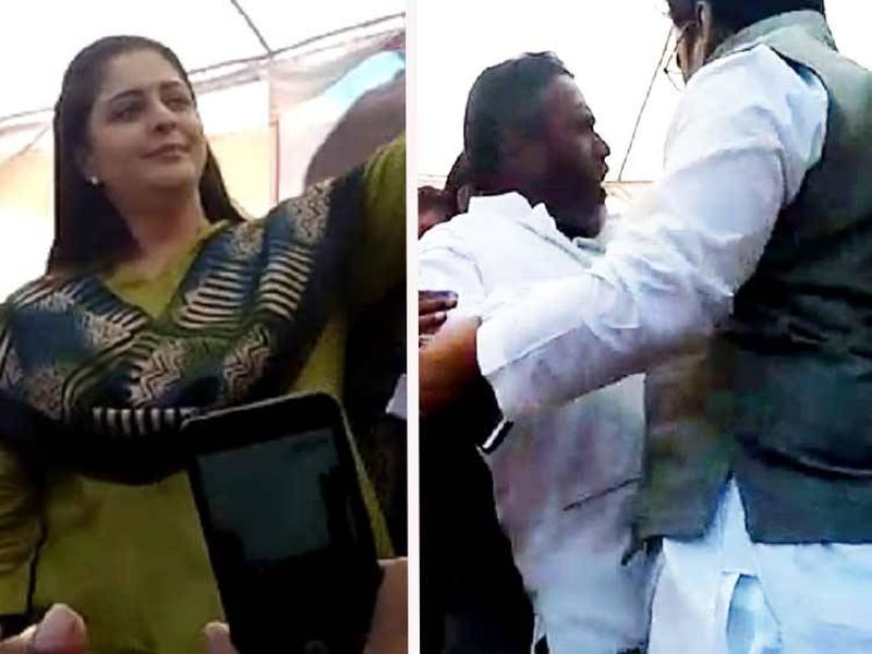 congress workers fight in front of nagma in madhya pradesh | काँग्रेसच्या स्टार प्रचारक नगमा यांना भेटण्यासाठी कार्यकर्ते भिडले