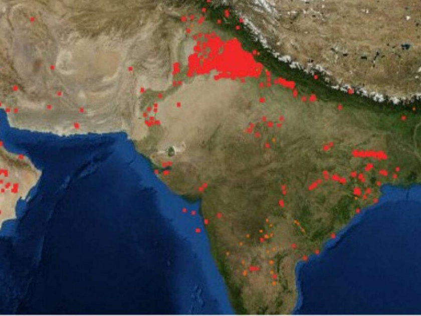 nasa images show spurt in crop burning in punjab and haryana | पंजाब-हरयाणात वाढतायत शेतातील कडपे जाळण्याचे प्रकार, नासाकडून फोटो प्रसिद्ध