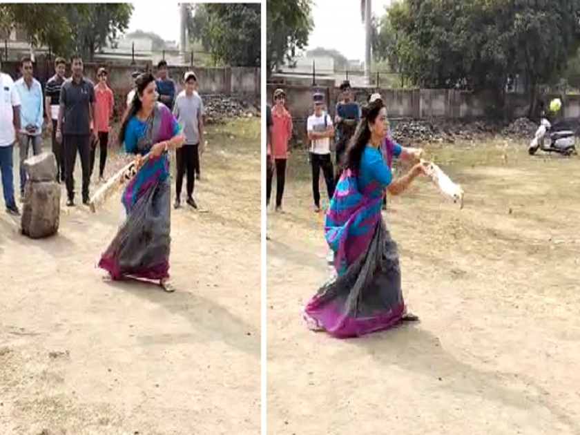 MP Navneet Rana hit in cricket ground, amravati | VIDEO : खासदार नवनीत राणा यांची क्रिकेटच्या मैदानात फटकेबाजी...