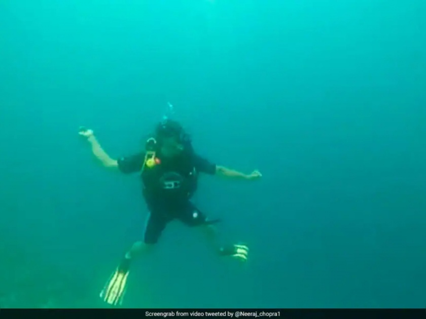 Viral Video: Neeraj Chopra Shadow Practices Javelin Throw Underwater | Neeraj Chopra : आकाश, जमीन असो किंवा पाणी, नेहमी भालाफेकीचा विचार!, नीरज चोप्राचा 'अंडरवॉटर' भालाफेकीचा सराव, Video Viral