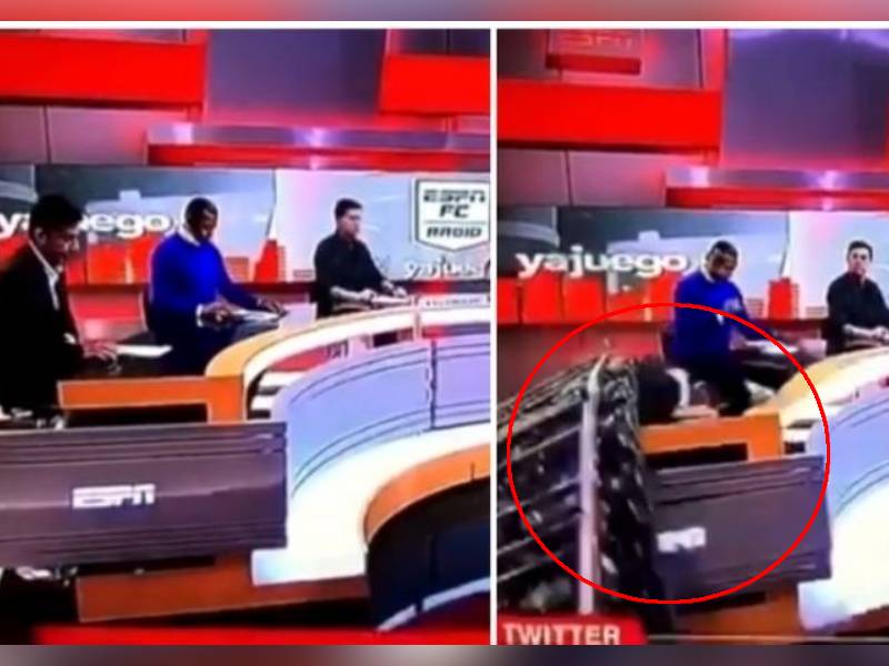 television set falls on journalist during live show in colombia watch viral video | स्टुडिओमध्ये 'लाइव्ह शो' सुरू असताना पत्रकाराच्या डोक्यावर पडला भलामोठा टीव्ही; Video व्हायरल