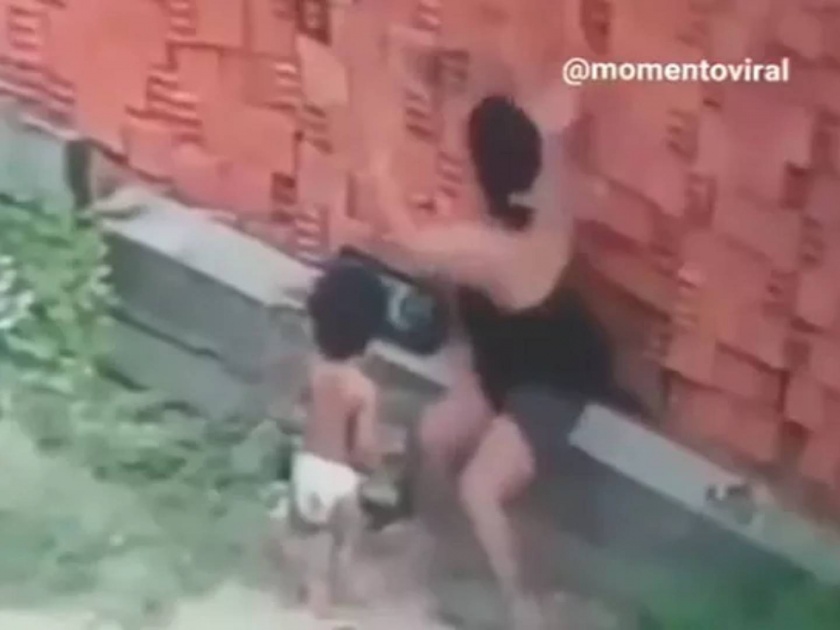 mom saves childs life by standing between him and collapsing wall watch video | सुपरमॉम! भिंत कोसळत होती अन् लेकरासाठी माय भिंत बनून उभी राहिली; अंगावर काटा आणणारा VIDEO