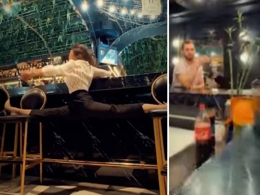 Viral Video Girl does Ajay Devgn's Style amazing stunt in Bar customer got shocked | VIDEO: बारमध्ये मुलीनं केला अजय देवगण स्टाईल स्टंट; ग्राहकांना बसला धक्का, एकदा पाहाच...