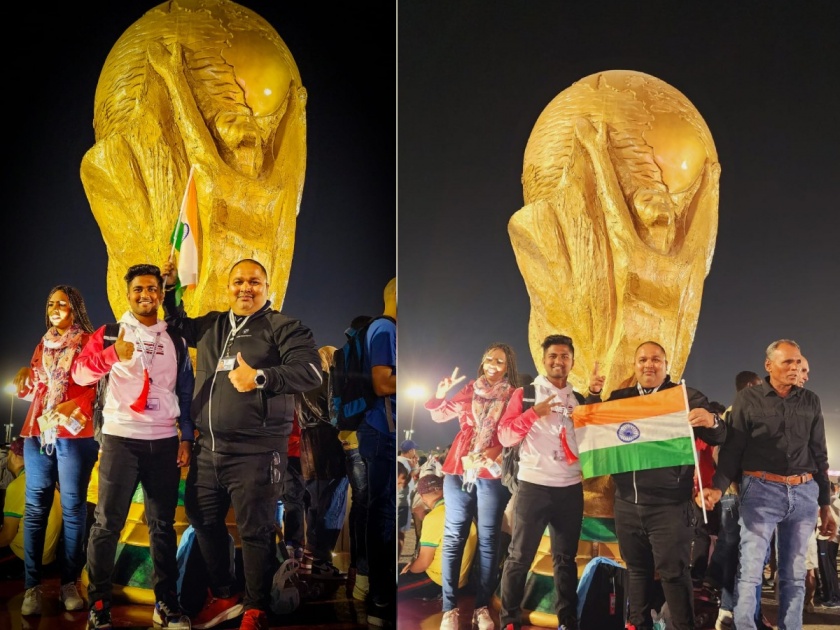 Football lovers from Akola reached Qatar for World Cup football tournament | विश्वचषक फुटबॉल स्पर्धेसाठी अकोल्यातील फुटबॉल प्रेमी पोहोचले कतारमध्ये 