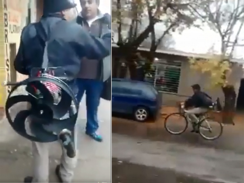 Watch viral video of man found an alternate mode for his two wheeler | क्या बात! जुगाड करुन बाइकसारखी पळवली सायकल, व्हिडीओ झाला व्हायरल! 