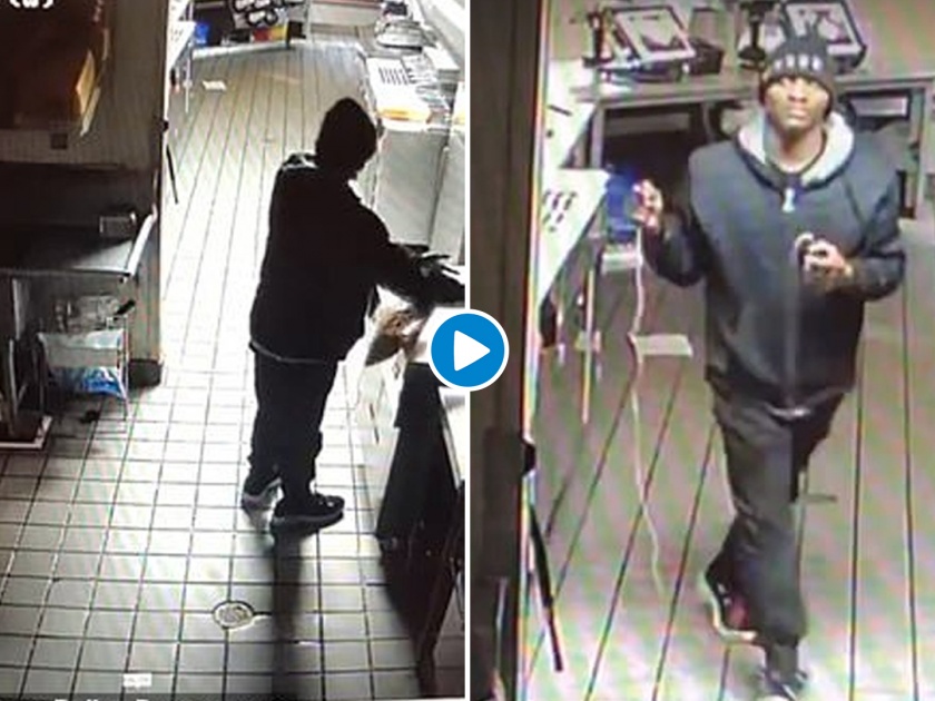 Burglar breaks into a restaurant eats and sleeps before theft | Video : रेस्टॉरन्टमध्ये चोरी करण्याआधी चोराने जे केलं ते पाहून लोटपोट होऊन हसाल!