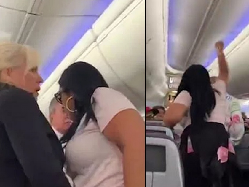 woman smashing LAPTOP onto her boyfriend's head after he 'looked at another woman' on a plane | Video : नजरेनं घात केला; त्यानं तिच्याकडे पाहिलं अन् 'हिनं' लॅपटॉपच डोक्यात घातला!