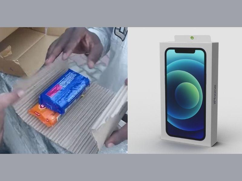 soap bars delivered in Apple iPhone 12 box Flipkart Big Billion Day Sale  | 51,000 रुपयांच्या Apple iPhone 12 ऐवजी मिळाल्या साबणाच्या वड्या; फ्लिपकार्टवरून मागवला होता फोन  