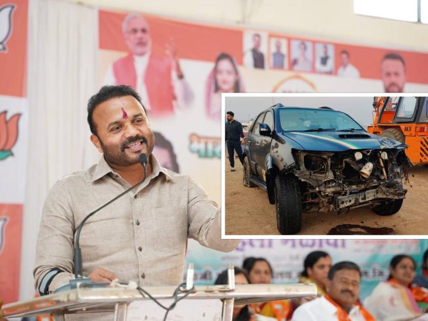 Car accident of BJP MLA Jayakumar Gore; The car fell into a 30 feet deep ditch | भाजपा आमदार जयकुमार गोरेंच्या कारला भीषण अपघात; ५० फूट नदीत कार कोसळली