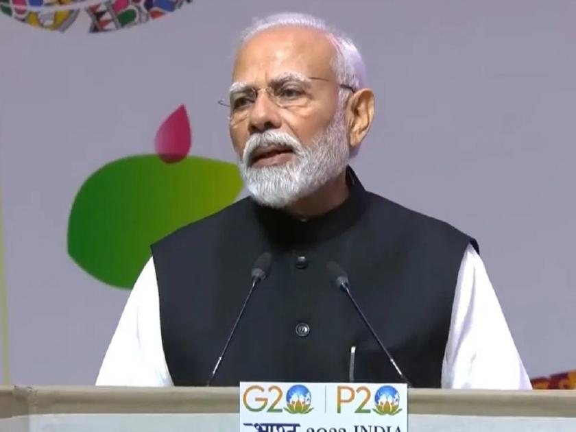 p20 summit in india narendra modi g20 summit india yashobhoomi convention centre | Narendra Modi : भारत लोकशाहीची जननी; दहशतवादाविरुद्ध कठोर पावले उचलली पाहिजेत - पंतप्रधान नरेंद्र मोदी
