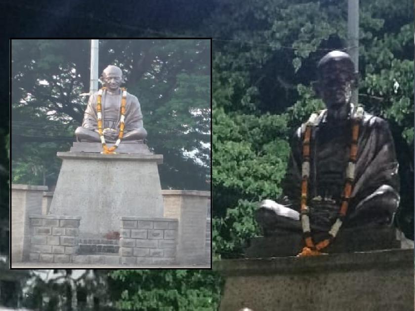 A statue of Mahatma Gandhi was installed in Phaltan at night, anger among protesting activists | सातारा: फलटणमध्ये रात्रीत बसवला महात्मा गांधींचा पुतळा, आंदोलक कार्यकर्त्यांमध्ये नाराजी
