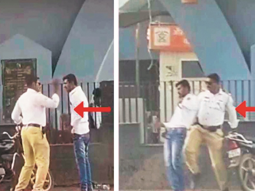 Video: traffic police kicking a young man in Kranti chowk of Chhatrapati Sambhajinagar | Video: वाहतूक पोलिसाची दबंगगिरी, भरचौकात तरुणाला घातल्या लाथा