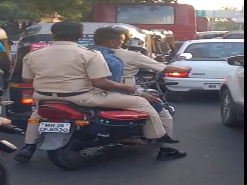 'Triple seat', police biking from suspected criminal | संशयित गुन्हेगाराला घेऊन पोलीस बाईकवरून निघाले ‘ट्रीपल सीट’