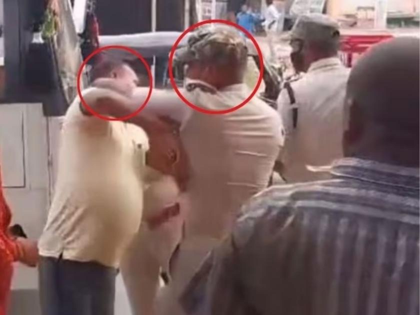 bhagalpur scuffle between two soldiers for tractor challan video viral | दे दणादण! कॉलर पकडली, लाथा-बुक्क्यांनी केली मारहाण; आपापसात भिडले 2 पोलीस कर्मचारी