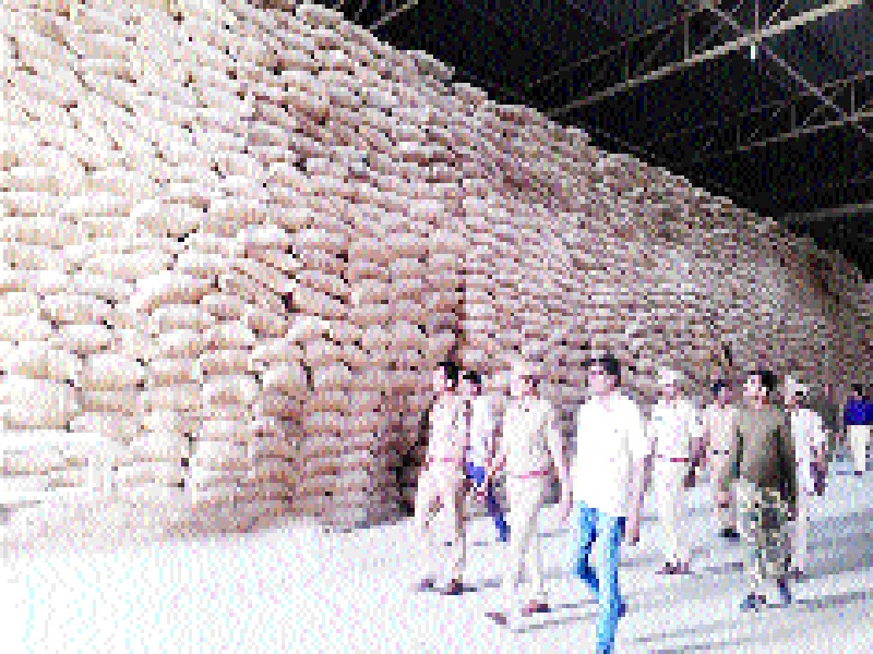 Grassroot bags in Krishnur's Mega Agro grain company's godown | कृष्णूरच्या मेगा अ‍ॅग्रो अनाज कंपनीच्या गोदामात भुश्याची पोती