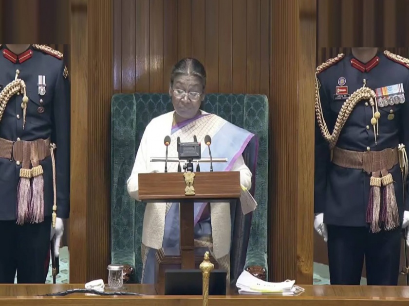 president droupadi murmu addresses a joint session of both houses at the new parliament building in budget session 2024 | “राम मंदिराचे स्वप्न पूर्ण, चंद्रयान ३ यशस्वी झाले; देश वेगाने पुढे जातोय”: राष्ट्रपती द्रौपदी मुर्मू