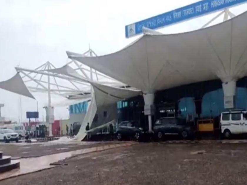 Rajkot Airport Canopy Collapsed Heavy Rain Caused Accident | वर्ष पूर्ण होण्याआधीच कोसळले राजकोट विमानतळाचे छत; धक्कादायक व्हिडीओ समोर