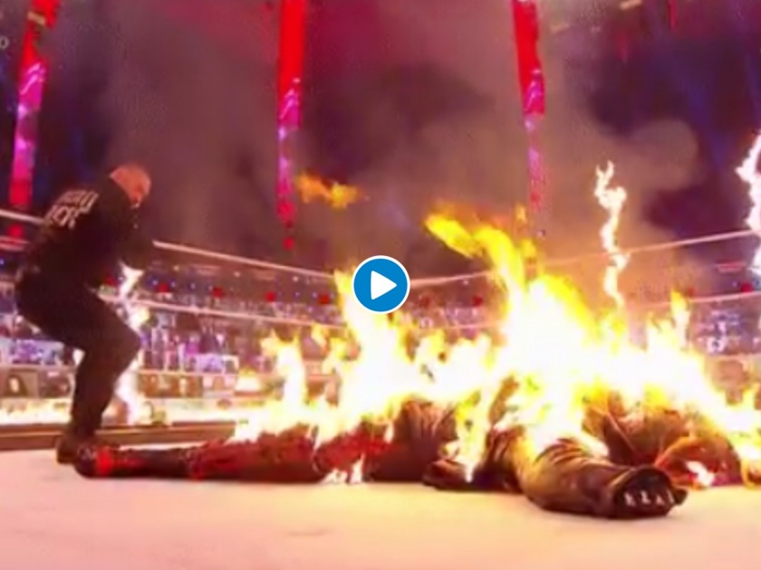 Shocking: Randy Orton sets The Fiend on fire at TLC - watch video  | Shocking : WWE सुपर स्टार रँडी ऑर्टननं प्रतिस्पर्धी खेळाडूला पेटवलं; व्हिडीओ व्हायरल
