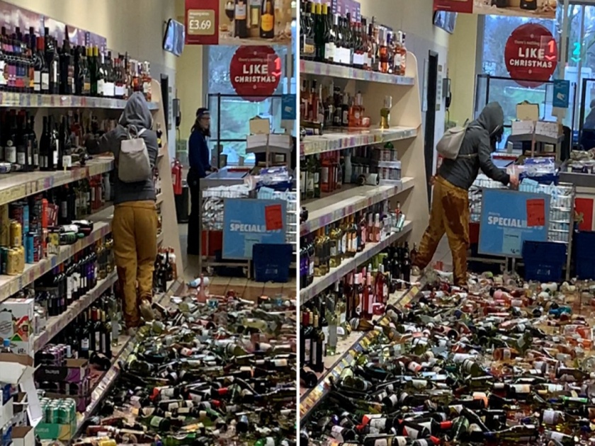 Woman smash 500 liquor bottle in supermarket video goes viral | आता माझी सटकली! सुपरमार्केटमध्ये महिलेने फोडल्या ५०० दारूच्या बाटल्या, ९५ लाखांचं नुकसान