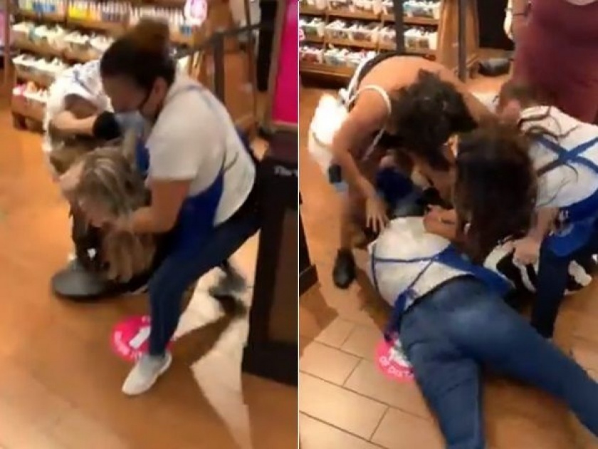 Viral video shows employees and customers brawl in Scottsdale bath body works | ले पंगा! शॉपिंग करताना महिलांची फ्री स्टाइल हाणामारी, १ कोटींपेक्षाा जास्त वेळा पाहिला गेलाय व्हिडीओ!