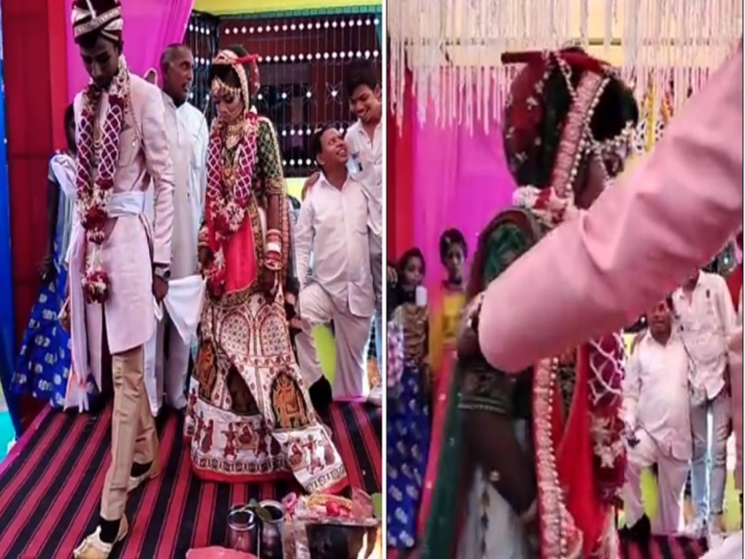 Bride and groom were walking slowly for saat phere in anger pushed and then watch viral video | VIDEO : सप्तपदी दरम्यान हळूहळू चालत होते नवरी-नवरदेव, रागात एकाने नवरीला धक्का दिला आणि मग