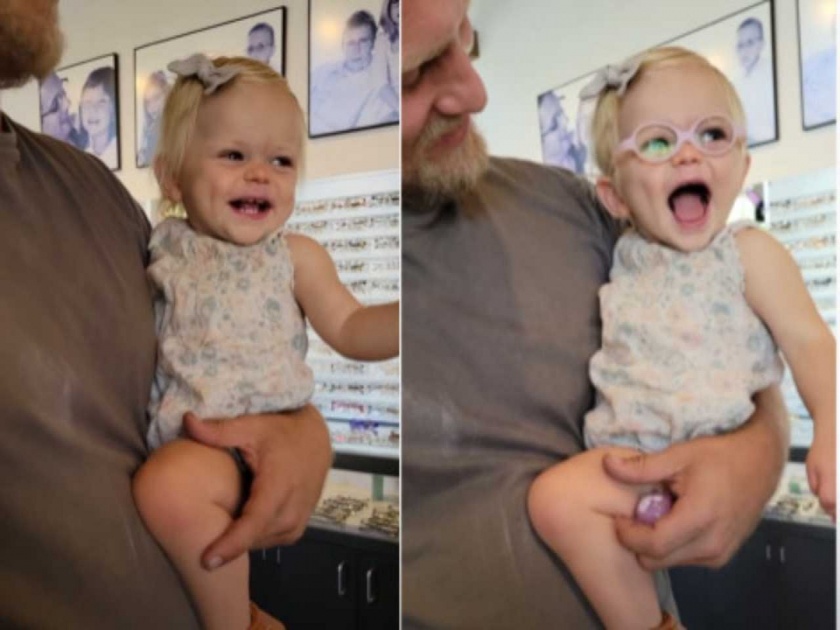 baby small girl wears glasses for the firs time and gives cute reaction, video goes viral | या चिमुकलीने घातला पहिल्यांदा चष्मा, त्यानंतर दिली अशी रिअ‍ॅक्शन की लोक म्हणाले...awww!