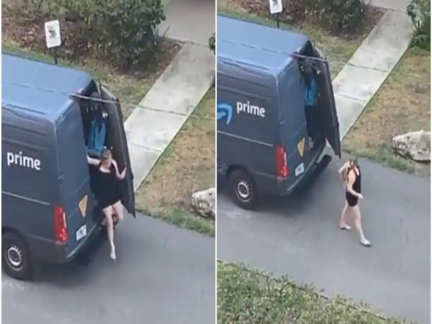 Viral video : Girl was seen coming out of the amazon delivery van video went viral | Amazon डिलीव्हरी व्हॅनमधून निघताना दिसली तरूणी, Video व्हायरल झाल्यावर कंपनीने उचललं हे पाउल