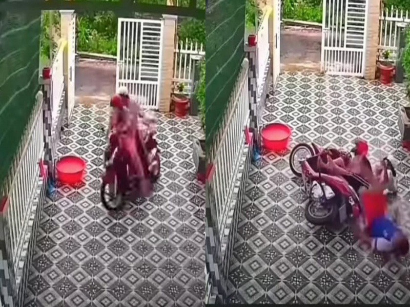 Woman doing stunts inside the house with scooty video goes viral on social media | स्कूटीने अंगणात स्टंट करणारी महिला धडामकन पडली, व्हिडीओ बघून पोट धरून हसाल