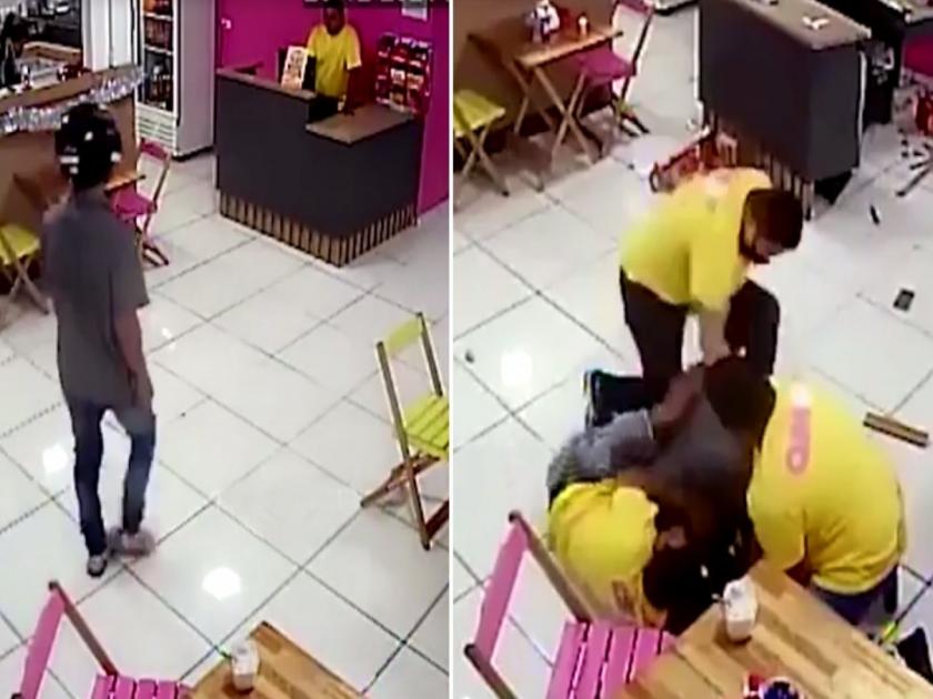 Viral Video : Thief was trying to rob money from restaurant, then staff beaten him | VIDEO : पैसे लुटण्यासाठी रेस्टॉरन्टमध्ये शिरला चोर, मग स्टाफने केली त्याची अशी अवस्था बघून व्हाल हैराण