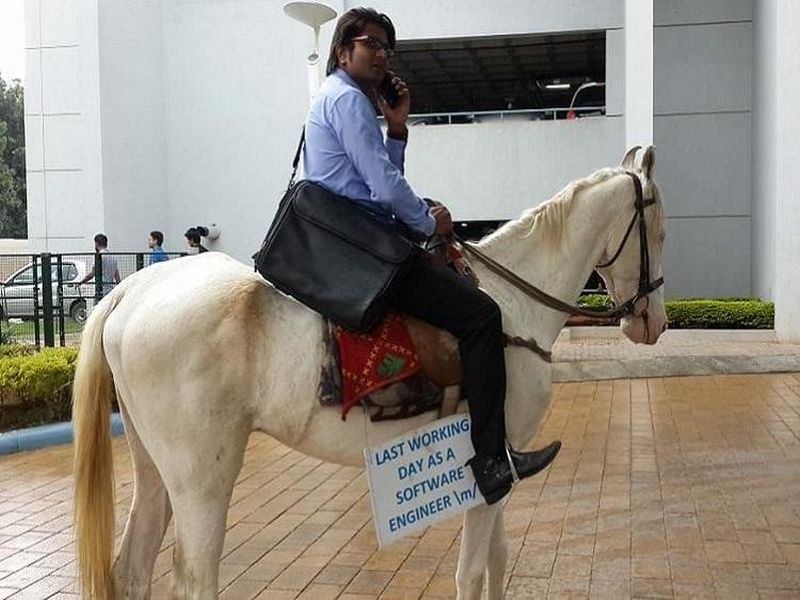 software engineer goes to the office from a young horse | सॉफ्टवेअर इंजिनीअर तरुण घोड्यावरून ऑफिसला जातो तेव्हा...