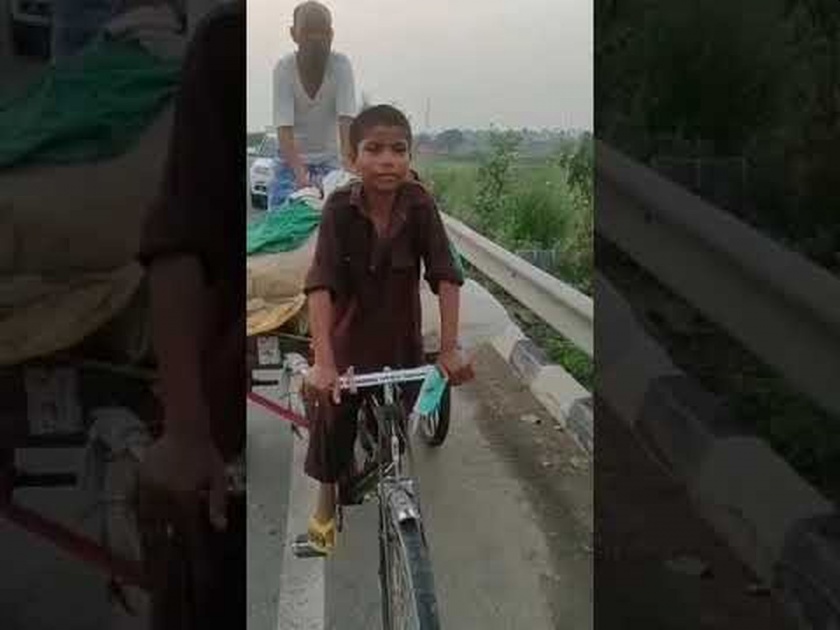 11 year old kid driving his parents from banaras to araria myb | आई-बाबाला सायकल रिक्षातून गावी घेऊन निघाला ११ वर्षांचा श्रावणबाळ, पाहा व्हायरल व्हिडीओ