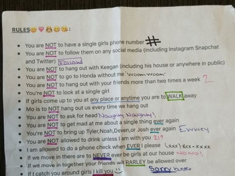 Girlfriend gives her boyfriend list of 22 rules and people can't handle what she says | गर्लफ्रेन्डने बॉयफ्रेन्डसाठी तयार केले २२ नियम, यादी पाहून चक्रावून जाल!