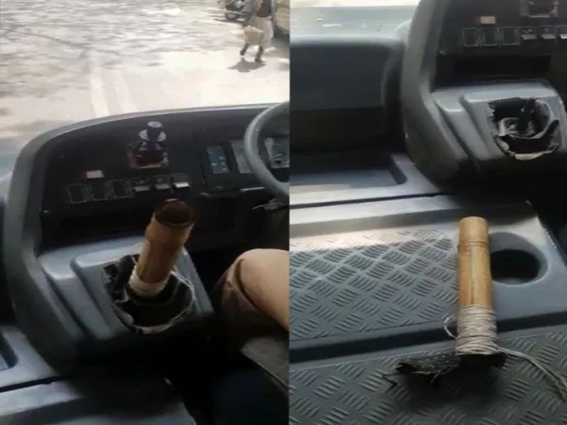 School bus driver uses bamboo stick as gear | स्कूलबसमध्ये गियरऐवजी बांबूचा वापर; विद्यार्थ्यांचा जीव धोक्यात