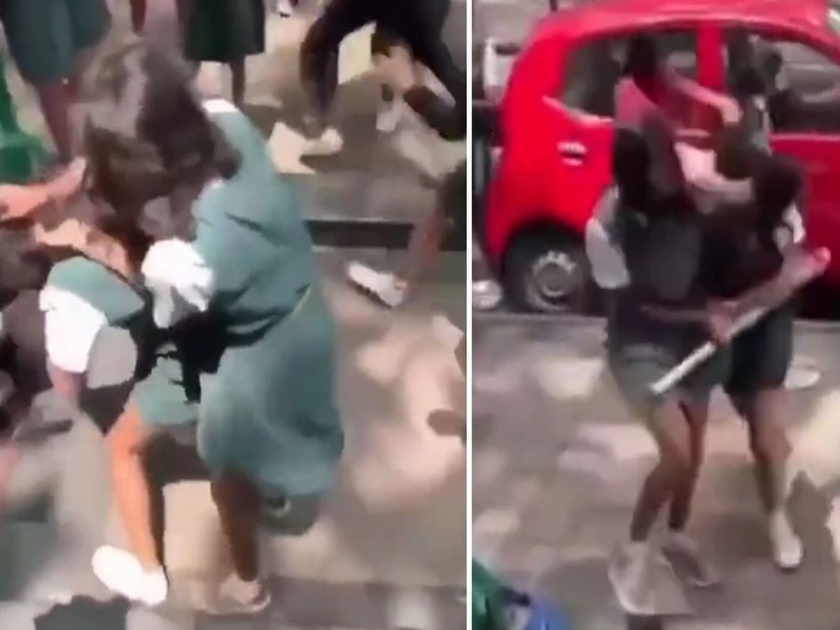 Violent fights between high profile schoolgirls, hair pulling, beatings with sticks, video viral ... | हायप्रोफाईल शाळेच्या विद्यार्थिनींमध्ये तुंबळ हाणामारी, केस ओढले, काठ्यांनी मारले, व्हिडीओ व्हायरल...